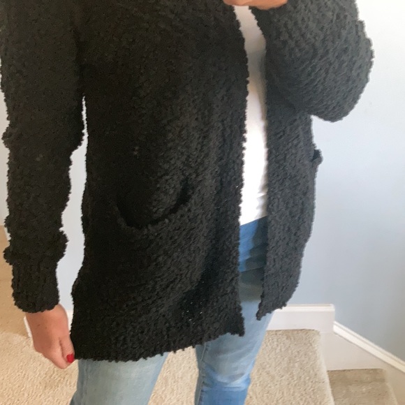 Black Color Popcorn Texture Open Cardigan - Picture 7 of 10